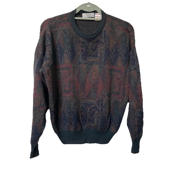 Vintage Avanrata Sweater Womens M Merino Wool Paisley Granny Grandpa Knit - Picture 1 of 8